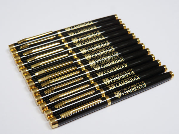 100 x Black/Brass Laser-Engraved Branded Rollerball Pen