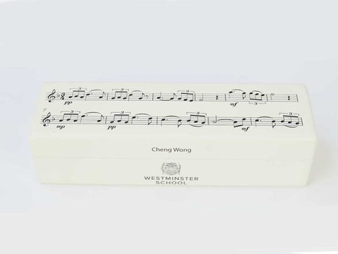 Westminster School wood pencil case with music notes design