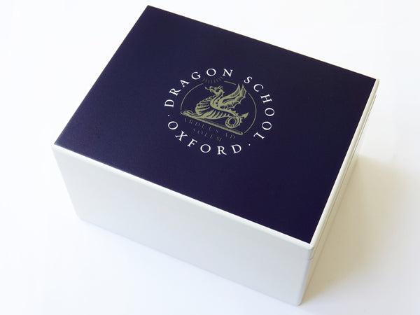 Dragon School School Memory Wood box - A4 Chest - Blue top - Personalised