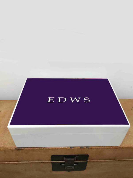 Large A4 Size White Wooden Box with Colour Top (6 colours available)  | Personalise with initials or a name & your own photo on the inside lid 335 x 260 x 100 mm