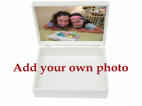 Large Personalised Photo Box|White Wooden Keepsake Memory Box|   33.5 x 26 x 10 cm
