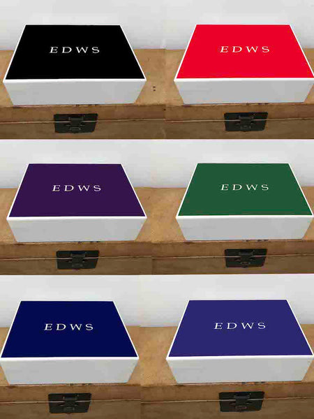 Large A4 Size White Wooden Box with Colour Top (6 colours available)  | Personalise with initials or a name & your own photo on the inside lid 335 x 260 x 100 mm