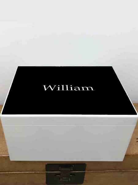 Extra Large A4 Size Colour Top (6 colours available) White Wooden Chest  | Personalise with your initials or a name and your photo on the inside lid 335 x 260 x 180 mm
