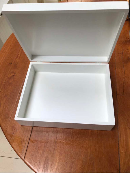 Large Luxury Plain White Wooden A4 Storage Box fits A4 size documents, magazines 33.5 x 26 x 10 cm