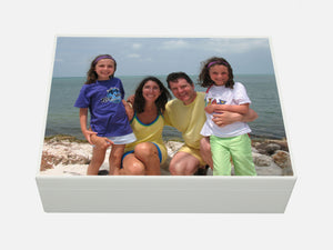 Large Personalised Photo Box|White Wooden Keepsake Memory Box|   33.5 x 26 x 10 cm