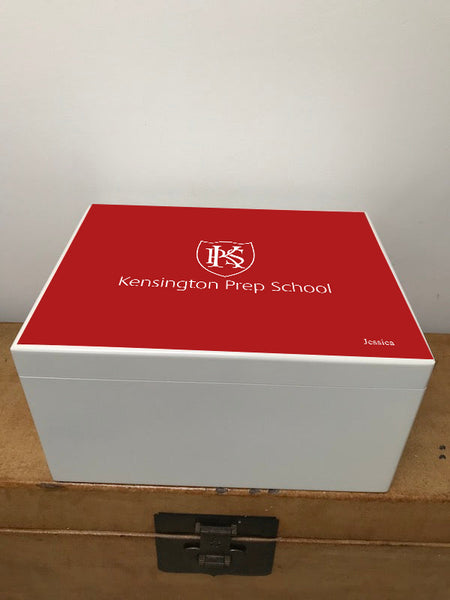 Personalised Kensington Prep School Memory Box - Wooden A4 Chest - Red top