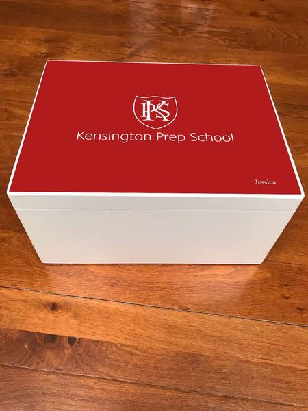 Personalised Kensington Prep School Memory Box - Wooden A4 Chest - Red top