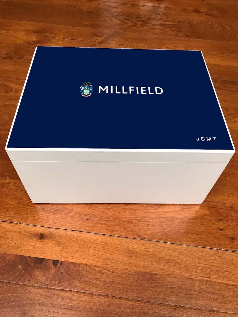 Millfield School Memory Wood Box - A4 Chest - Personalised