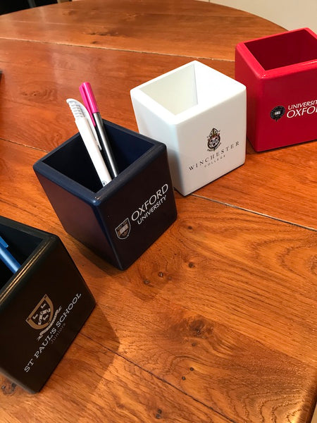25 x Wooden Colour Pen Pot with Crest or Logo| White, Black, Blue or Red (from £11 per pot + VAT)