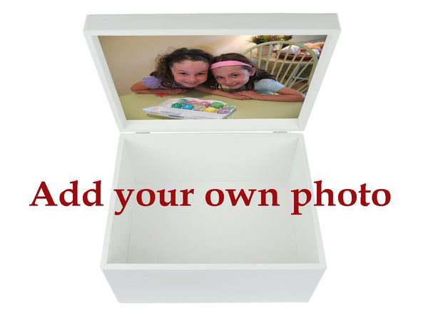 Extra Large A4 white wooden chest with your own pet photo(s)|33.5 x 26 x 18 cm