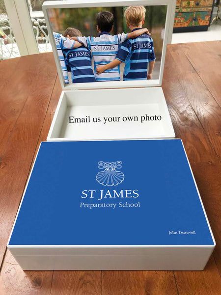 St James Prep School A4-sized Memory Wood Box - A4 box - Blue - Personalised