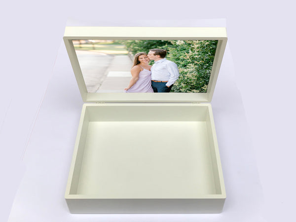 Large Luxury Personalised Wooden A4 Sized Wedding Memory Box With Your Photo on Inside Lid