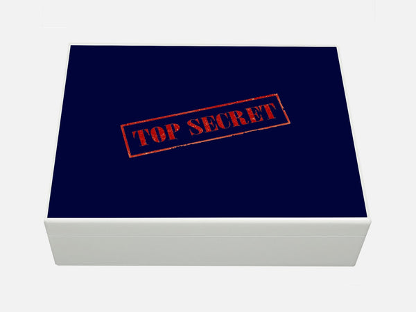White Personalised Top Secret Wooden File Box for A4-sized papers, magazines, post 335 x 260 x 100 mm