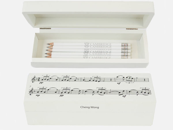 Personalised Music Notes Design White wooden pencil case