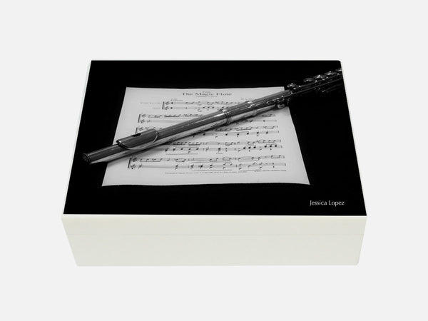 Personalised luxury wooden box file with flute images
